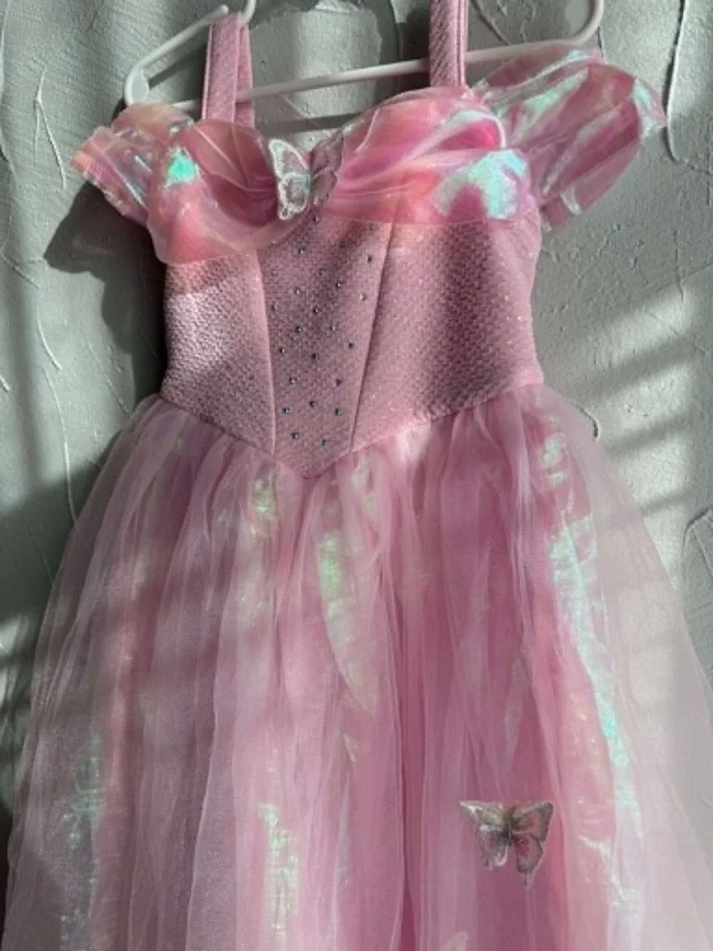 Girls Pink Princess Dress with Iridescent Overlay & Tulle Skirt | Costume Dress